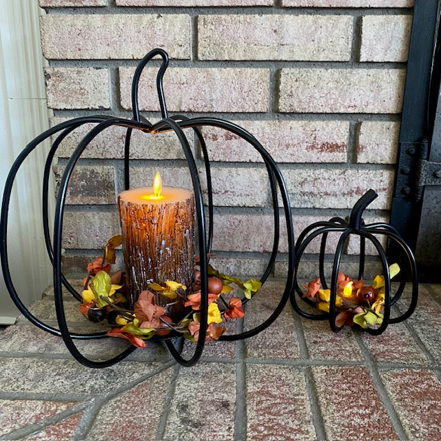 Wrought Iron 3D Pumpkin Pillar Candle Holder