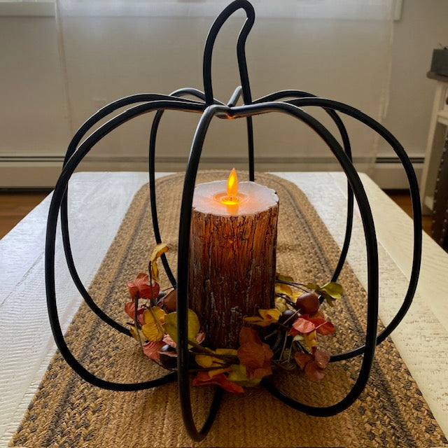 Wrought Iron 3D Pumpkin Pillar Candle Holder