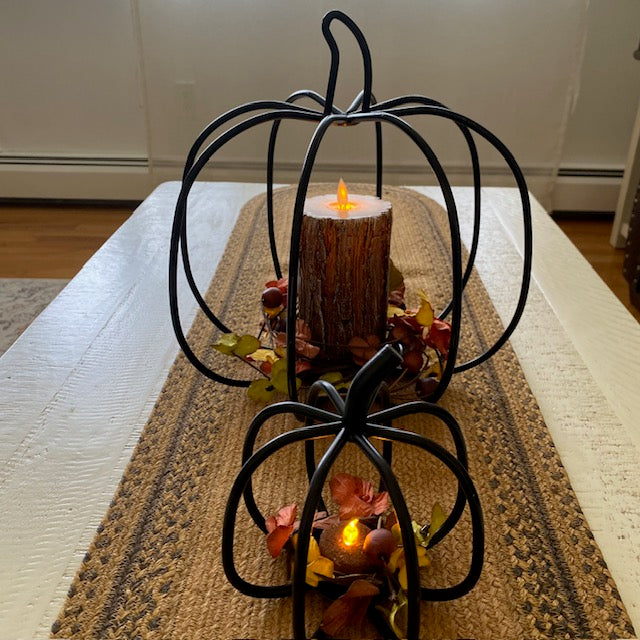 Wrought Iron 3D Pumpkin Pillar Candle Holder