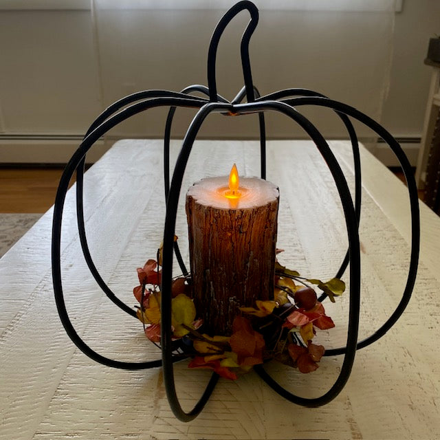 Wrought Iron 3D Pumpkin Pillar Candle Holder