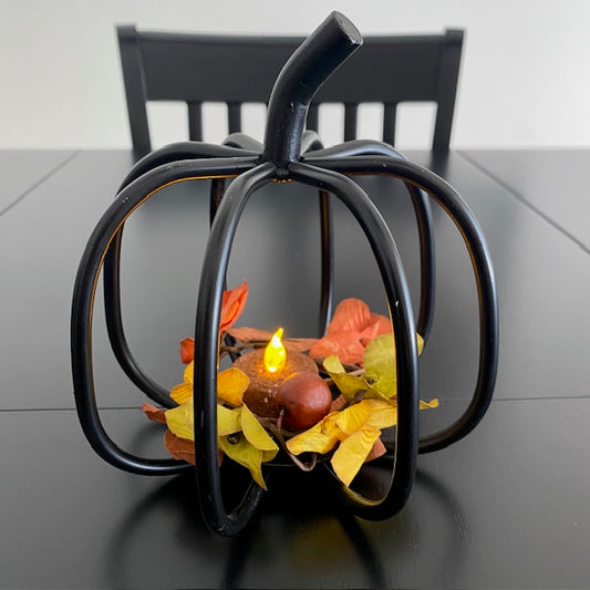 Primitive Wrought Iron 3D Pumpkin Tea Light Holder