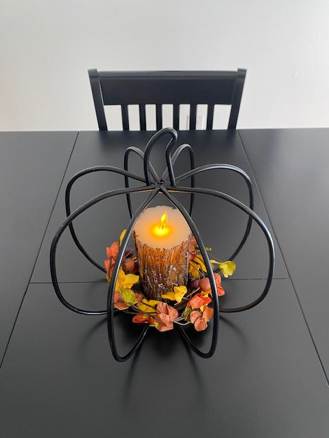 Wrought Iron 3D Pumpkin Pillar Candle Holder