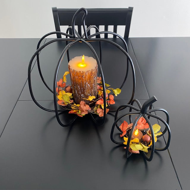 Wrought Iron 3D Pumpkin Pillar Candle Holder