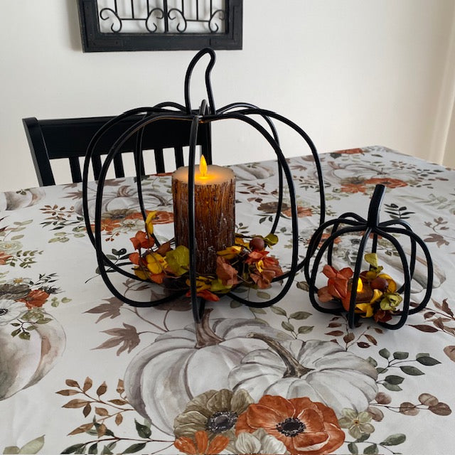 Wrought Iron 3D Pumpkin Pillar Candle Holder
