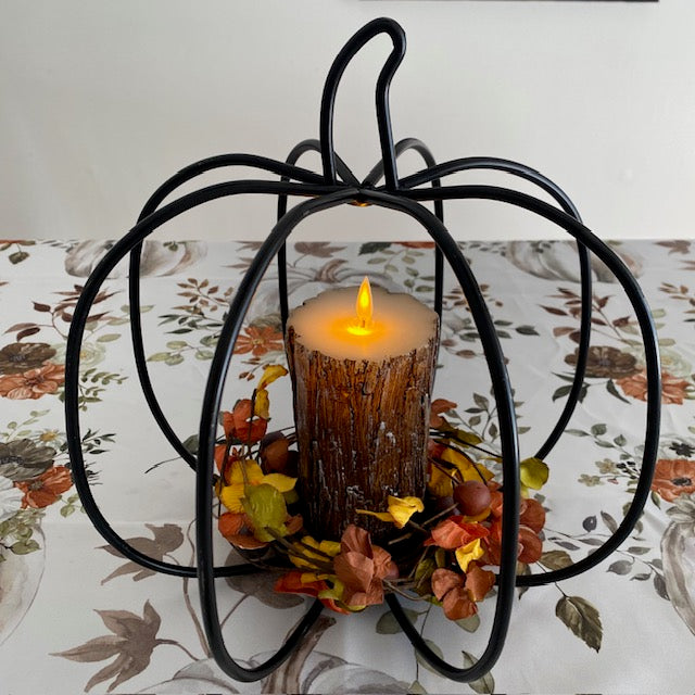 Wrought Iron 3D Pumpkin Pillar Candle Holder