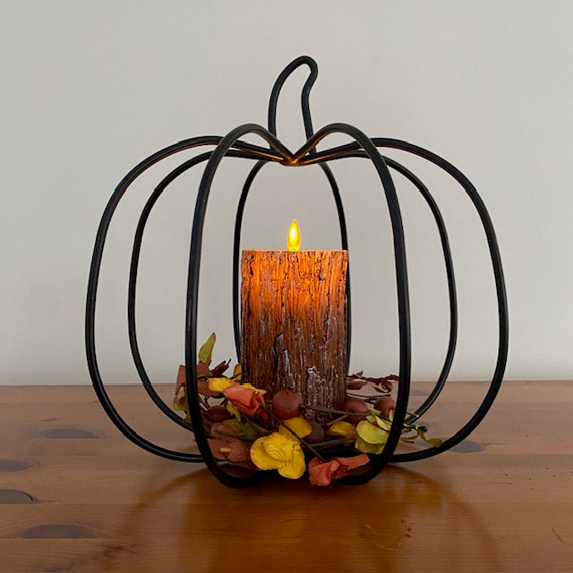 Wrought Iron 3D Pumpkin Pillar Candle Holder