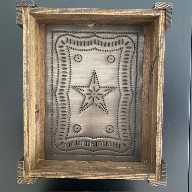 Primitive Punched Tin Decorative Wood Box