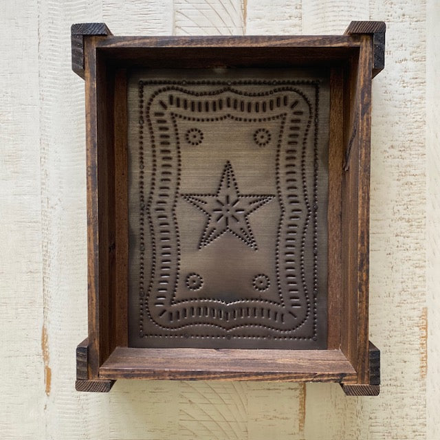 Primitive Punched Tin Decorative Wood Box