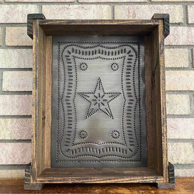 Primitive Punched Tin Decorative Wood Box