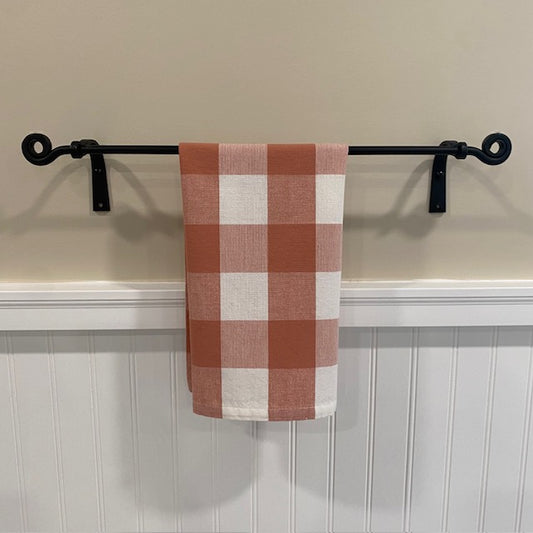 Primitive Wrought Iron Towel Rod with Scroll Design 20"