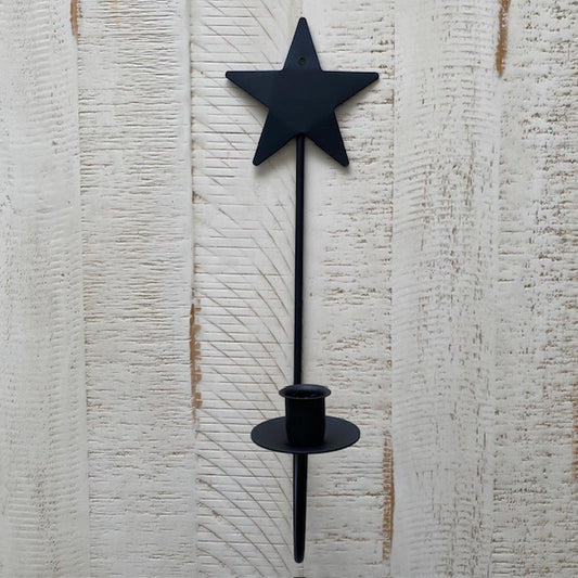 Primitive Iron Sconce Taper Candle Holder with Star Top 15.75"