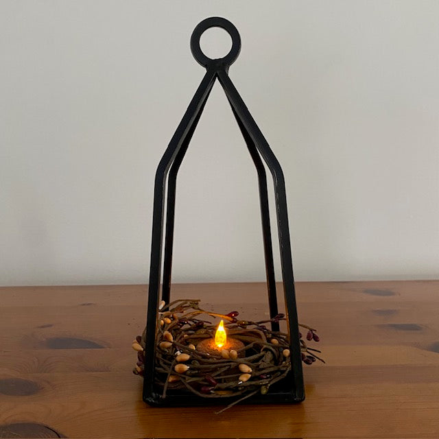 Primitive Wrought Iron Lantern Candle Holder