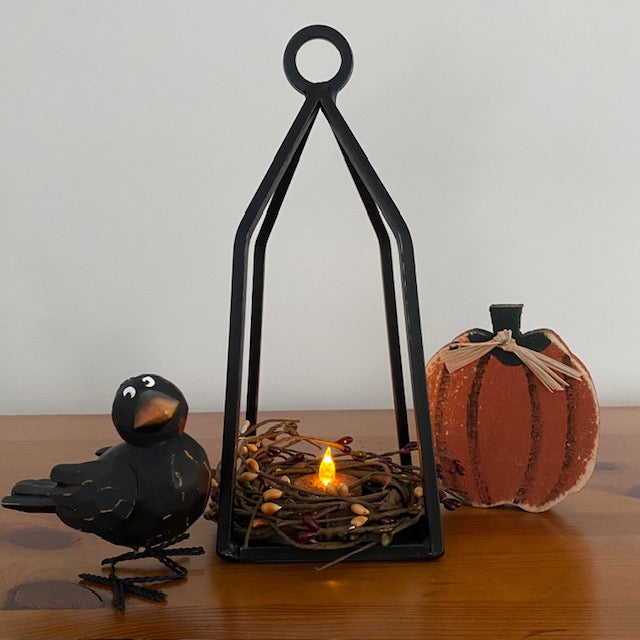 Primitive Wrought Iron Lantern Candle Holder