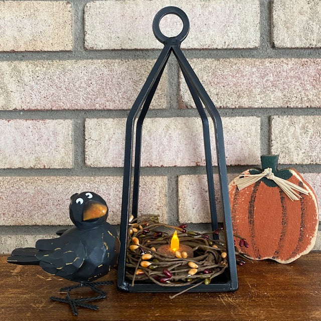 Primitive Wrought Iron Lantern Candle Holder