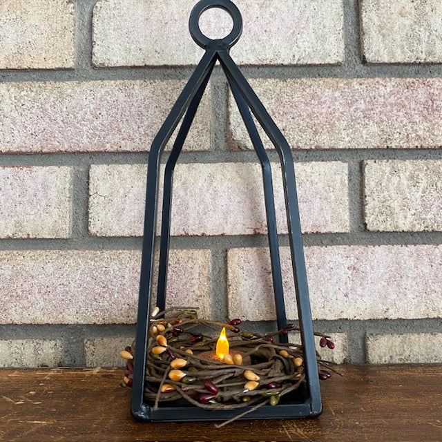 Primitive Wrought Iron Lantern Candle Holder