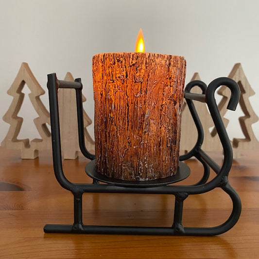 Primitive Iron Sled Pillar Candle Holder