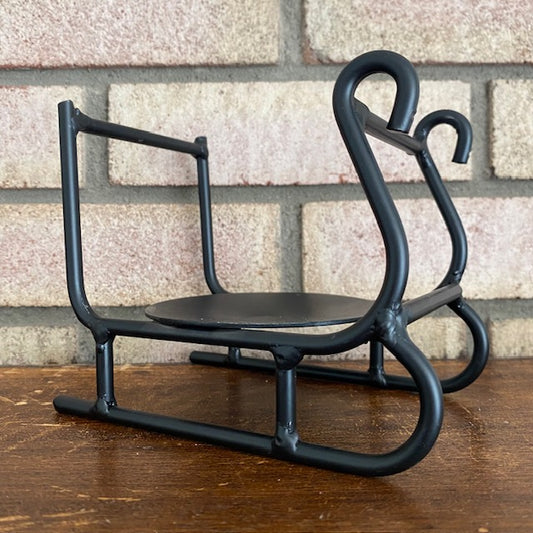 Primitive Iron Sled Pillar Candle Holder