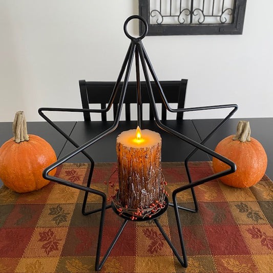Primitive Iron 3D Star Pillar Candle Holder 16"