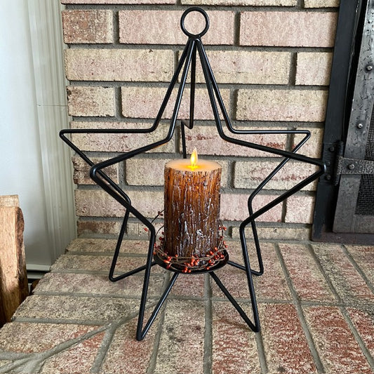 Primitive Iron 3D Star Pillar Candle Holder 16"