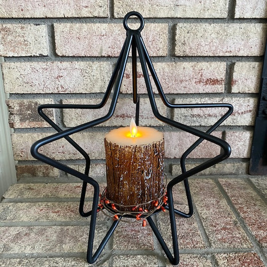 Primitive Iron 3D Star Pillar Candle Holder 12"