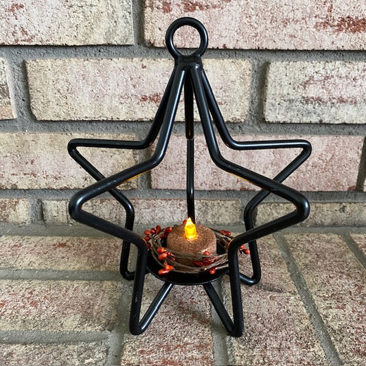 Primitive Iron 3D Star Tea Light Candle Holder 8"