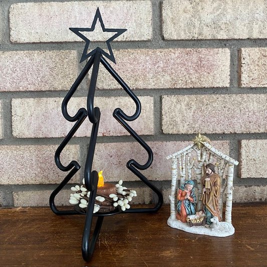 Primitive Iron 3D Christmas Tree Tea Light Candle Holder