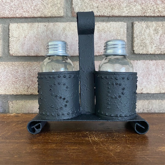 Primitive Style Punched Tin Salt and Pepper Shaker Holder