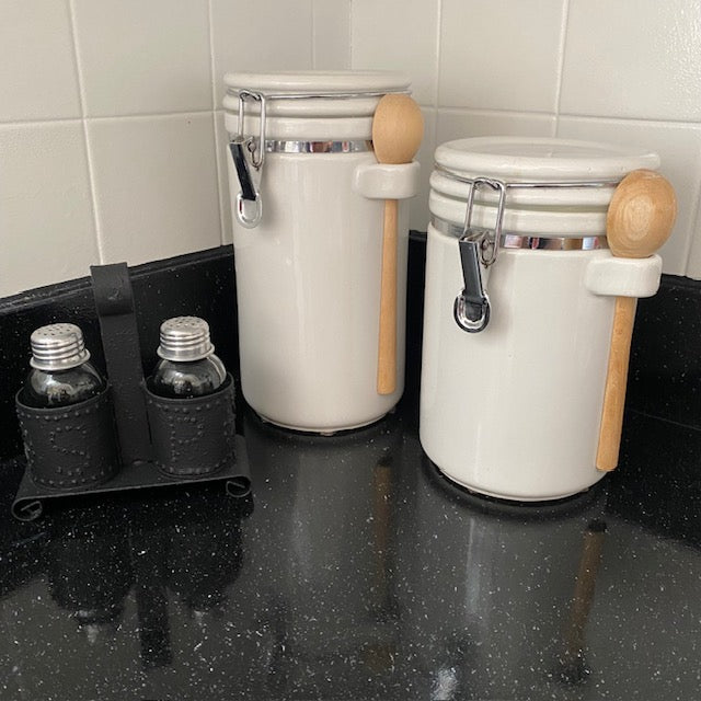 Primitive Style Punched Tin Salt and Pepper Shaker Holder