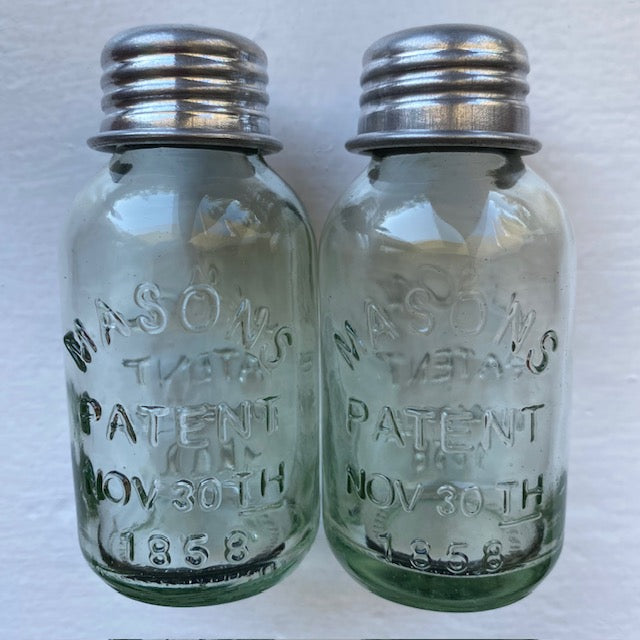 Primitive Style Punched Tin Salt and Pepper Shaker Holder