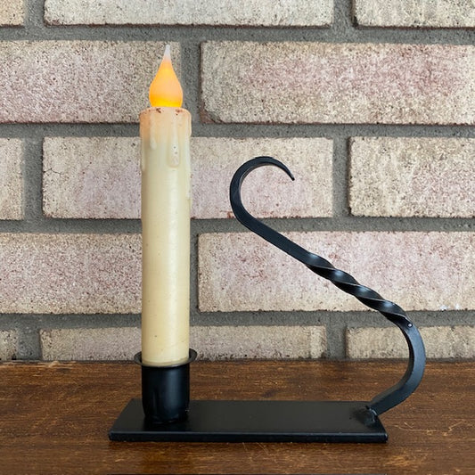 Primitive Iron Taper Candle Holder with Curved Handle