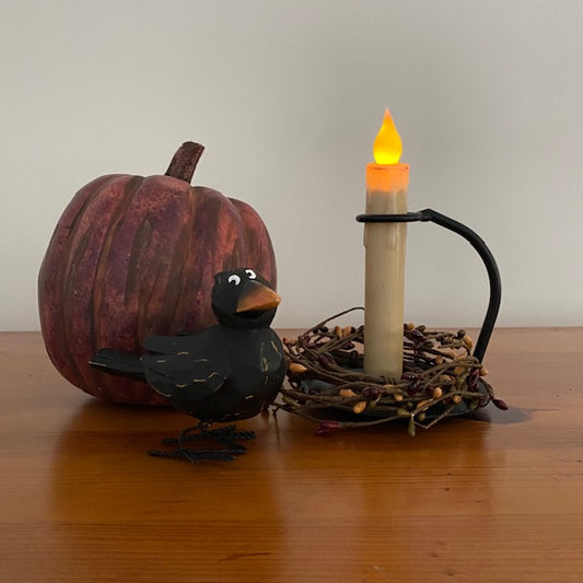 Primitive Iron Taper Candle Holder with Plate