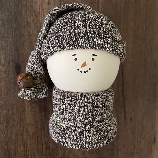Primitive Snowman Wood Shelf Sitter with Wool Sweater and Hat