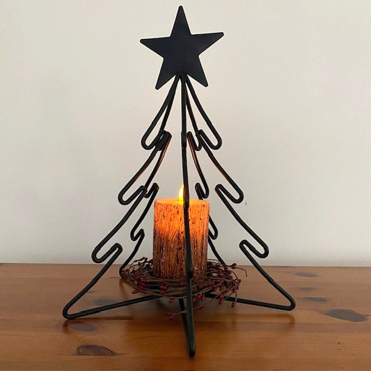 Primitive Iron 3D Christmas Tree Pillar Candle Holder