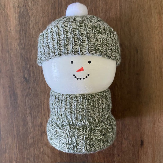 Snowman Wood Shelf Sitter with Wool Sweater and Hat