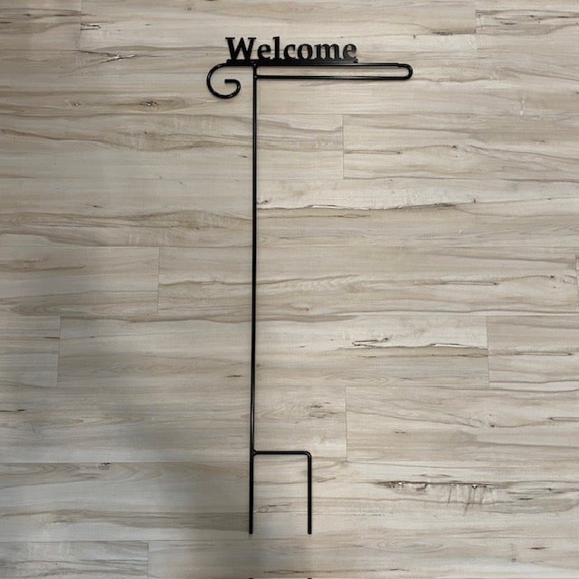 Wrought Iron Garden Flag Stand with Welcome Sign Top