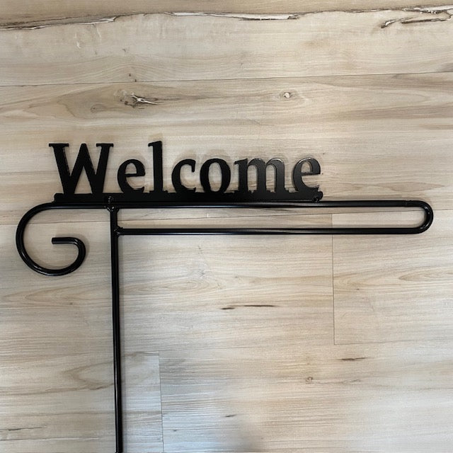 Wrought Iron Garden Flag Stand with Welcome Sign Top