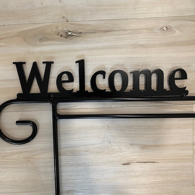Wrought Iron Garden Flag Stand with Welcome Sign Top