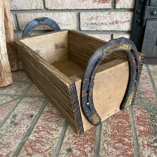 Primitive Wood Box with Horseshoe Handles