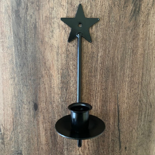 Primitive Iron Sconce Taper Candle Holder with Star Top 9"