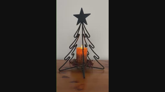 Primitive Iron 3D Christmas Tree Pillar Candle Holder
