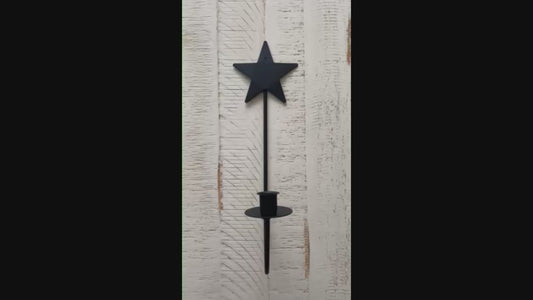 Primitive Iron Sconce Taper Candle Holder with Star Top 15.75"