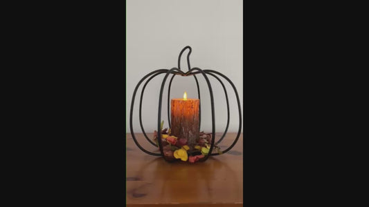 Wrought Iron 3D Pumpkin Pillar Candle Holder